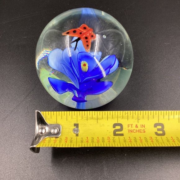 LSArts Art Glass Paperweight Blue with Red butterfly  Paper Weight - Picture 9 of 9